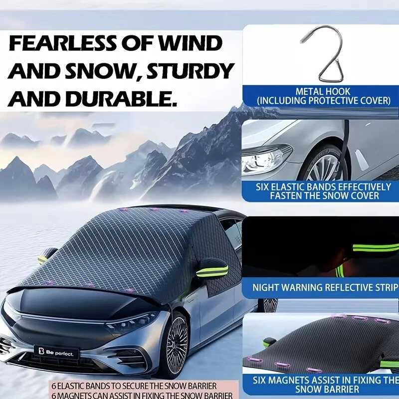 Winter Car Windshield Snow Cover Universal Fit All Season Protection Front Side Rearview Thickened Magnetic Anti Snow Ice UV Multi-Layer Fabric — view 4