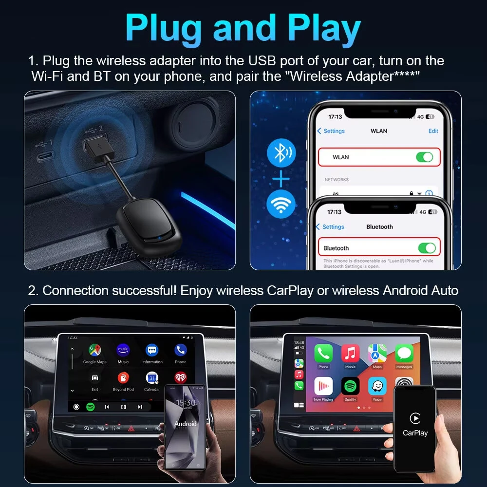 Wireless CarPlay Adapter Android Auto USB Dongle OEM Wired Upgrade 5G WiFi BT 5.0 Plug and Play Fast Connection — view 3