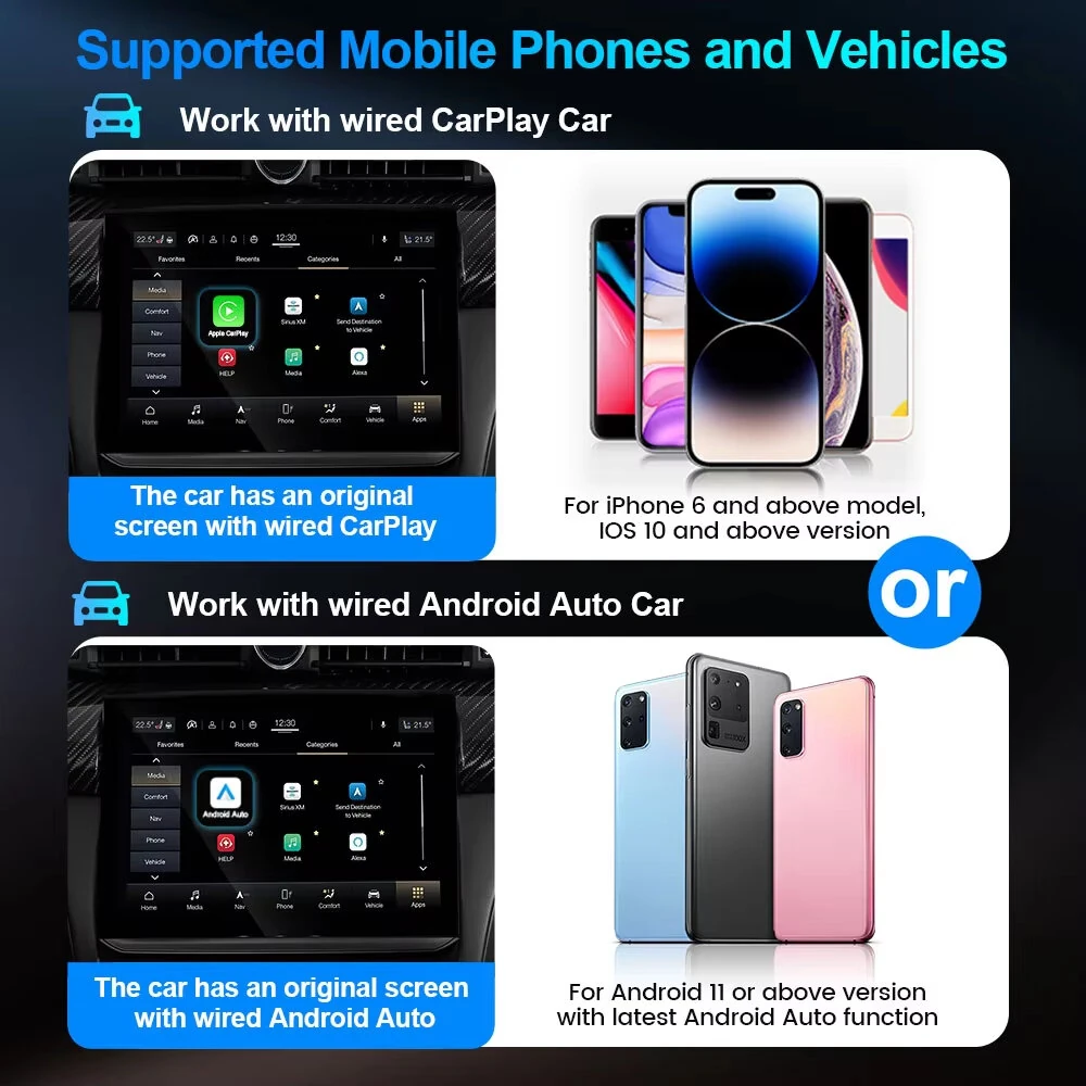 Wireless CarPlay Adapter Android Auto USB Dongle OEM Wired Upgrade 5G WiFi BT 5.0 Plug and Play Fast Connection — view 5