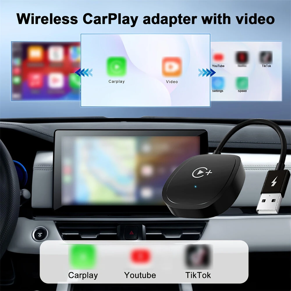 Wireless CarPlay Adapter Support Watch Video Online Netflix/YouTube/Tiktok For OEM Wired CarPlay Cars — view 4