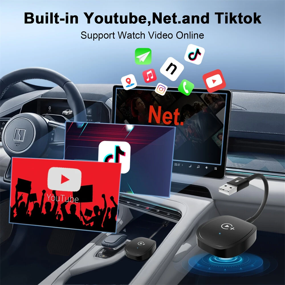 Wireless CarPlay Adapter Support Watch Video Online Netflix/YouTube/Tiktok For OEM Wired CarPlay Cars — view 5