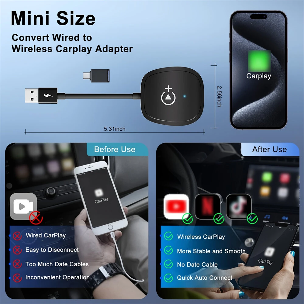 Wireless CarPlay Adapter Support Watch Video Online Netflix/YouTube/Tiktok For OEM Wired CarPlay Cars — view 7