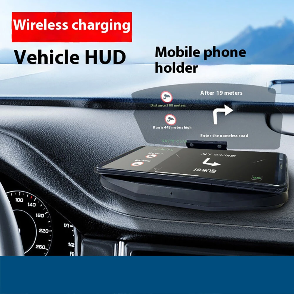 Wireless Charging Car-mounted HUD Car HUD Head-Up Display Projection Folding Holder Driving Navigation Mobile Phone Holder — view 3
