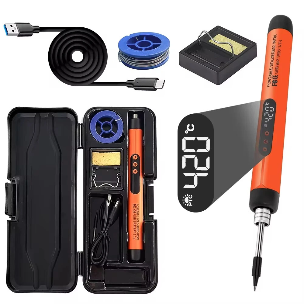 Wireless USB Soldering Iron 8W Adjustable Temperature 300-450°C Type-C Charging High-Capacity Battery Quick Heating Portable Soldering Tool with Accessories — view 3
