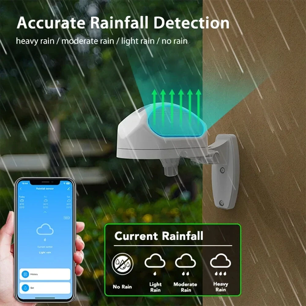 WKD-CS011 Tuya WiFi Smart Rain Sensor Outdoor IP66 Waterproof Rain Detector Wireless Real-Time Rain Detection Remote Monitor — view 2