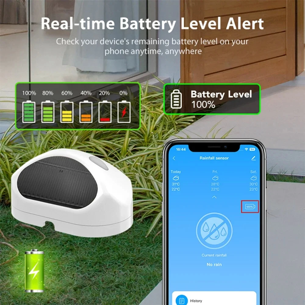 WKD-CS011 Tuya WiFi Smart Rain Sensor Outdoor IP66 Waterproof Rain Detector Wireless Real-Time Rain Detection Remote Monitor — view 4