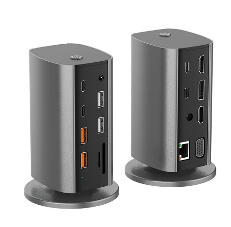 WL-DS1604 16-in-1 Type-C Vertical Docking Station with USB2.0*2 / USB3.1*2 / PD100W / Type-C*3 / 1000M LAN / 1080P VGA / 4K60HZ HD*2 / 8K30HzDP / 3.5mm Audio / SD&TF3.0 / Power Supply Desktop Multiports Splitter Adapter for Laptop TV Computer — Pricio