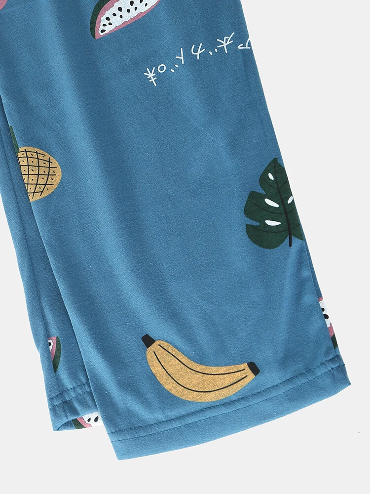 Women Cartoon Fruit Print O-Neck Loose Pants Cotton Comfy Plus Size Home Pajamas — view 10