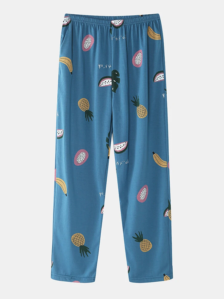 Women Cartoon Fruit Print O-Neck Loose Pants Cotton Comfy Plus Size Home Pajamas — view 4