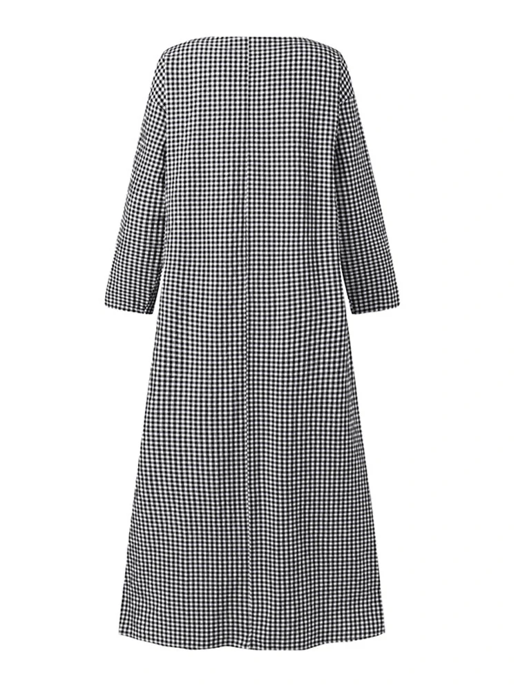 Women Casual Plaid Half Button Front Long Sleeve Maxi Dresses — view 5