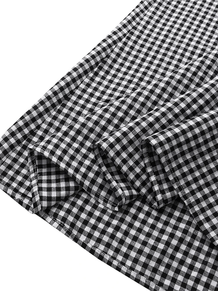 Women Casual Plaid Half Button Front Long Sleeve Maxi Dresses — view 8