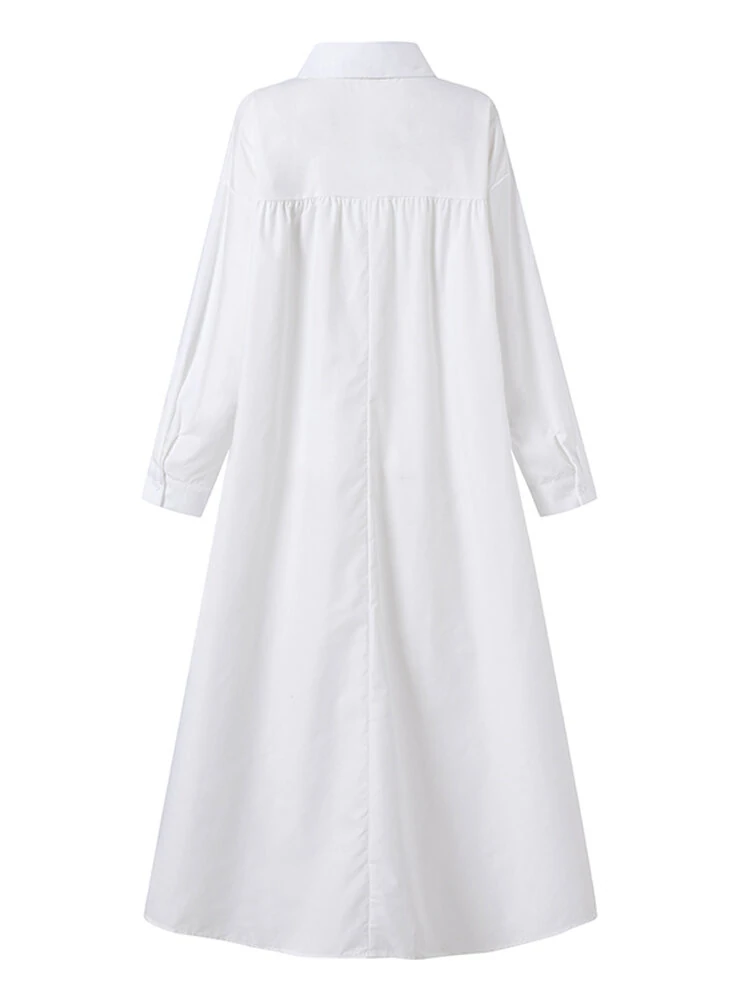 Women Solid Color Turn-down Collar Long Sleeve Button Casual Shirt Dresses — view 10