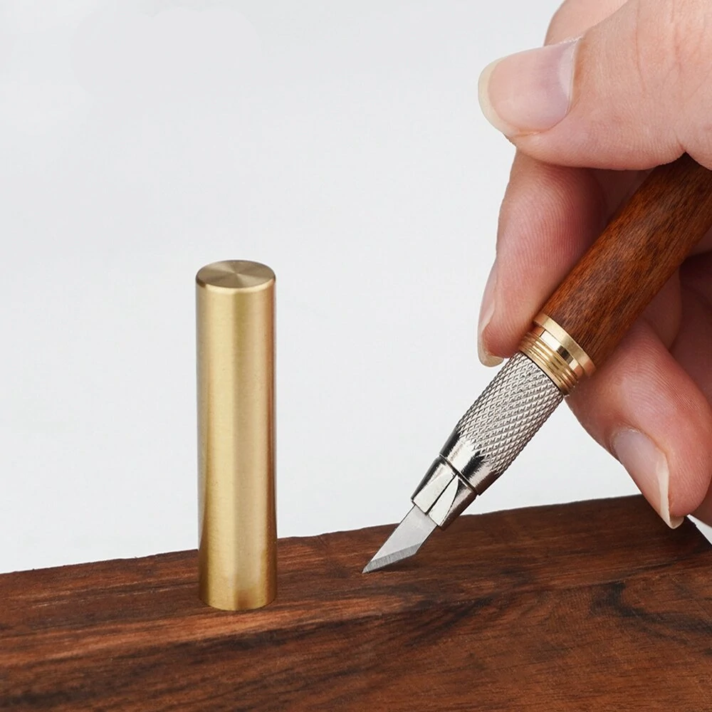 Woodcut Knife Wood Carving Tool Woodworking Brass Scribe Pen Art Drawing Craft Cutter Hand Tools Cutting Paper Pen With 10 blades — view 2