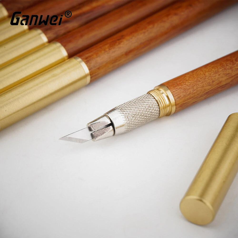 Woodcut Knife Wood Carving Tool Woodworking Brass Scribe Pen Art Drawing Craft Cutter Hand Tools Cutting Paper Pen With 10 blades — view 3