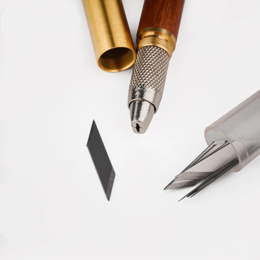 Woodcut Knife Wood Carving Tool Woodworking Brass Scribe Pen Art Drawing Craft Cutter Hand Tools Cutting Paper Pen With 10 blades — view 4