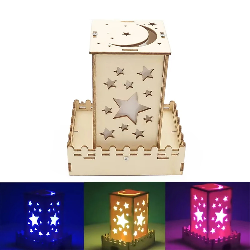Wooden DIY Colorful Moon Star Lights Handmade Projection Lamp Educational Scientific Experiments Early Education Toys for Children — Pricio