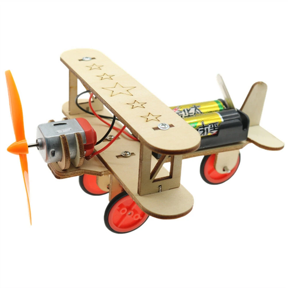 Wooden Electric Biplane Taxiing Aircraft Children's Science Experiment Education Handmade DIY Model Assembly — view 2