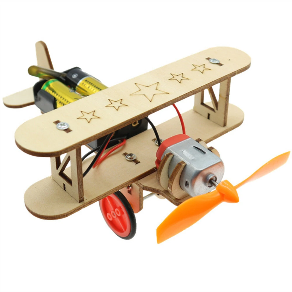 Wooden Electric Biplane Taxiing Aircraft Children's Science Experiment Education Handmade DIY Model Assembly — view 3
