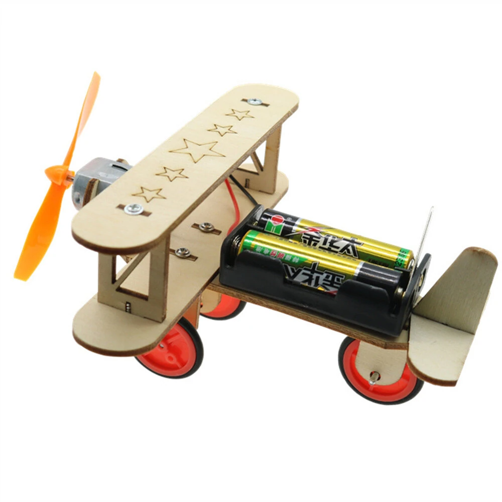 Wooden Electric Biplane Taxiing Aircraft Children's Science Experiment Education Handmade DIY Model Assembly — view 4