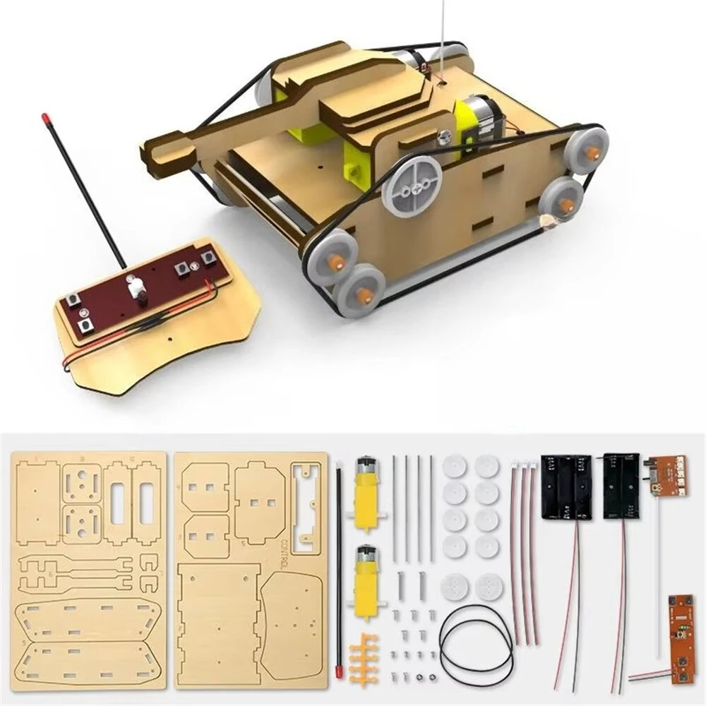Wooden Remote Control Tank Assembly Kit DIY Set Children's Science Discovery Experiment Tools Toys — Pricio