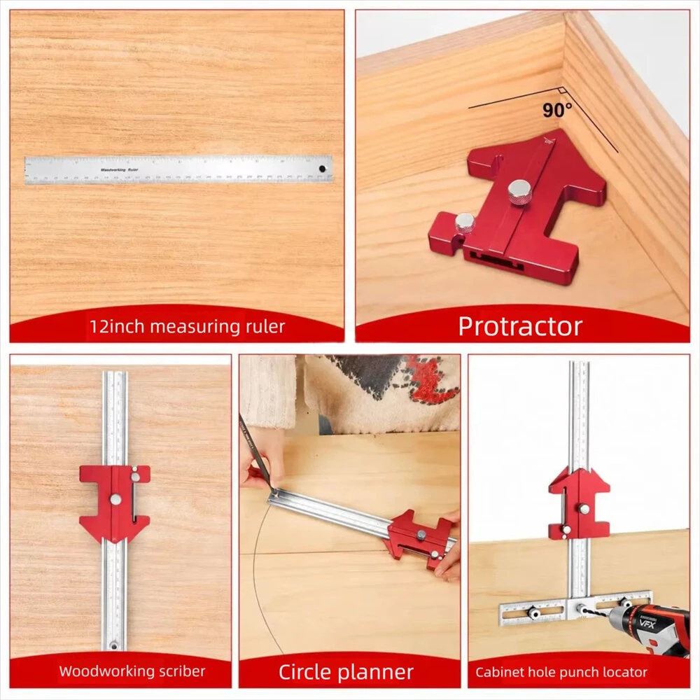 Woodworking Multifunctional Right-Angle Ruler Drill Guide Tool Aluminium Alloy 30°-120° Angle Positioning Assistant Drawer Installation — view 5