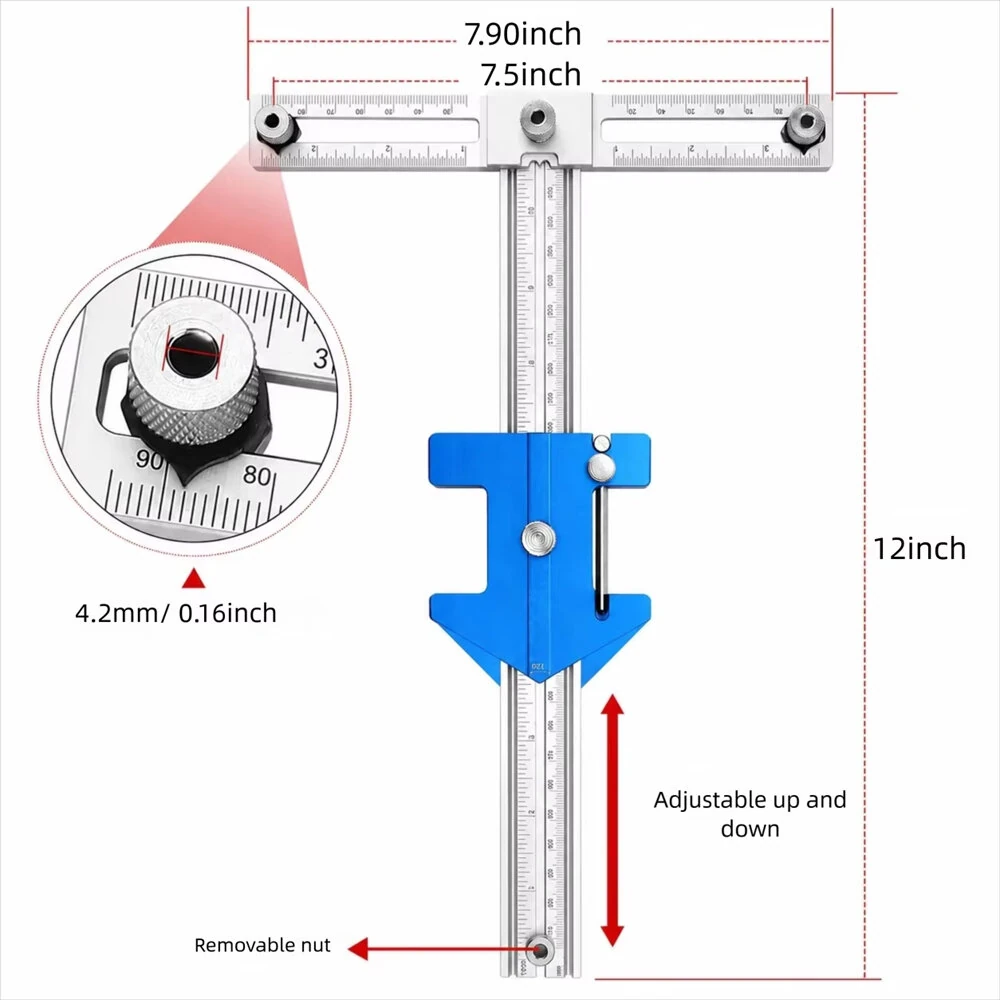 Woodworking Multifunctional Right-Angle Ruler Drill Guide Tool Aluminium Alloy 30°-120° Angle Positioning Assistant Drawer Installation — view 8