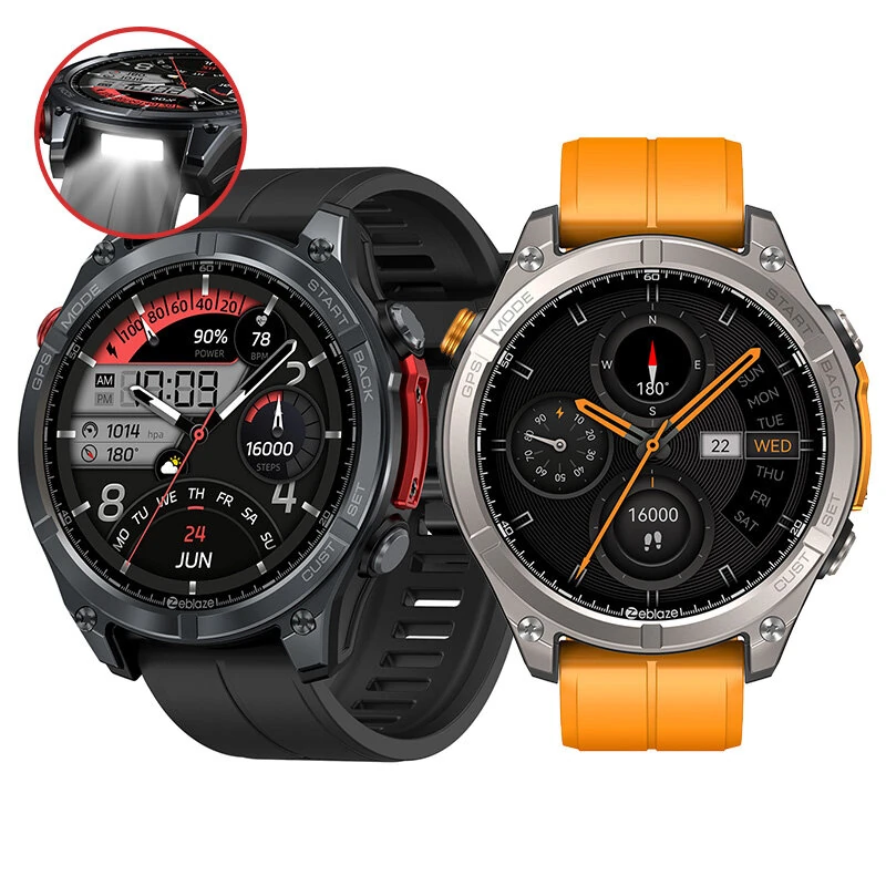 [World Premiere]Zeblaze Stratos 4 1.43-inch AMOLED GPS 5ATM&IP69K Waterproof Built-in Flashlight Compass&Barometric Altimeter 60 days Battery Life Voice Assistant bluetooth Call Heart Rate SpO2 Monitor Sleep Monitoring Multi-sport Modes Smart Watch — Zeblaze