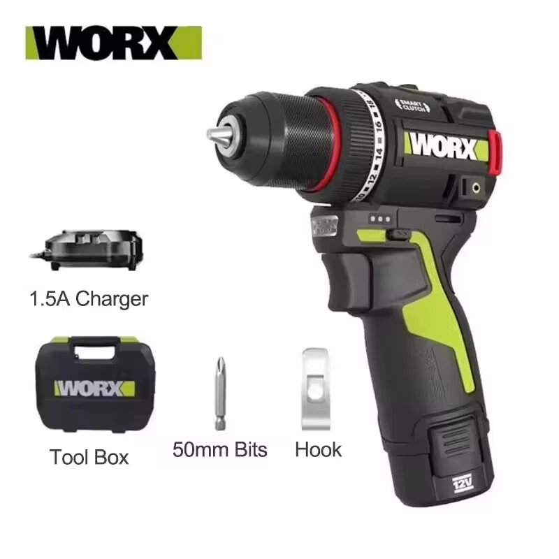 WORX WU135 Cordless Electric Drill 12V 50Nm 1800rpm Brushless Motor Smart Clutch 10mm Chuck Home Power Tool — WORX