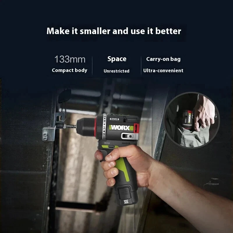 WORX WU135 Cordless Electric Drill 12V 50Nm 1800rpm Brushless Motor Smart Clutch 10mm Chuck Home Power Tool — view 3