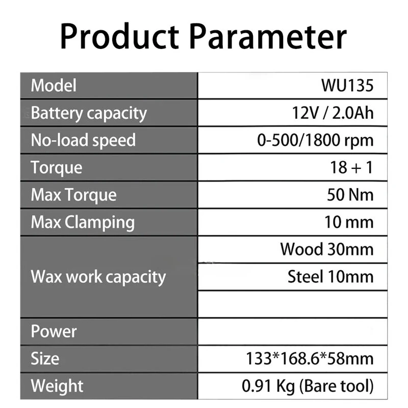 WORX WU135 Cordless Electric Drill 12V 50Nm 1800rpm Brushless Motor Smart Clutch 10mm Chuck Home Power Tool — view 7