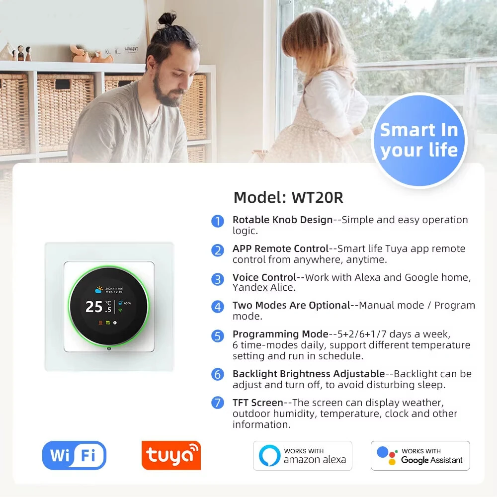 WT20R Tuya WiFi Smart Knob Thermostat Electric Heating Water Gas Boiler Temperature Controller Works With Alexa Google Home — view 2
