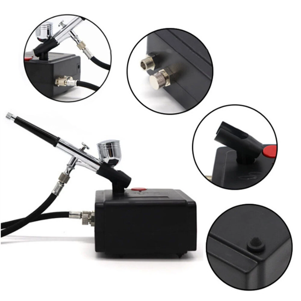 WZ100 Airbrush Compressor Kit 10L/Min 40dB Dual-Action 0.3mm 7CC Auto Start 15 PSI Stop 25 PSI 220-240V/50Hz 1/8 BSP 0.2/0.5mm Nozzles EU Plug — view 4
