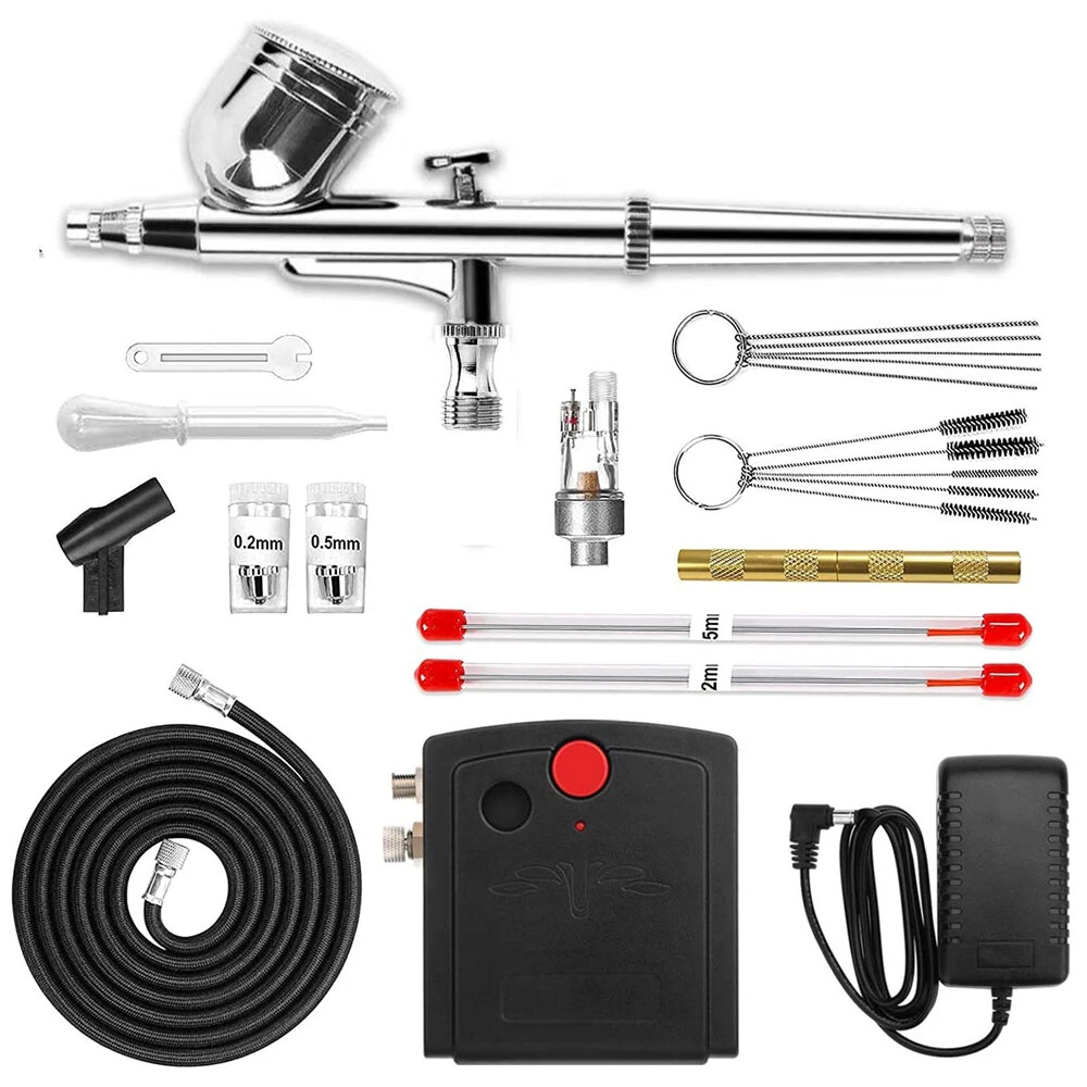 WZ100 Airbrush Compressor Kit 10L/Min 40dB Dual-Action 0.3mm 7CC Auto Start 15 PSI Stop 25 PSI 220-240V/50Hz 1/8 BSP 0.2/0.5mm Nozzles EU Plug — view 7