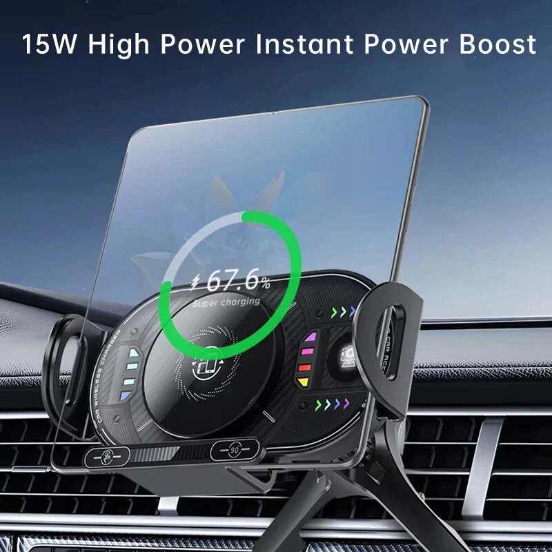 X10 15W Fast Wireless Car Charger Mount Foldable Rotating Phone Holder for Air Vent & Dashboard Compatible with Foldable Flat Screen Phones — view 6