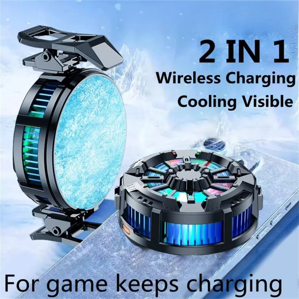 X106B 2-in-1 Wireless Charger Cooling Fan 15W Magnetic Fast Charging Back Clip Fan Radiator for Mobile Phone — image 1