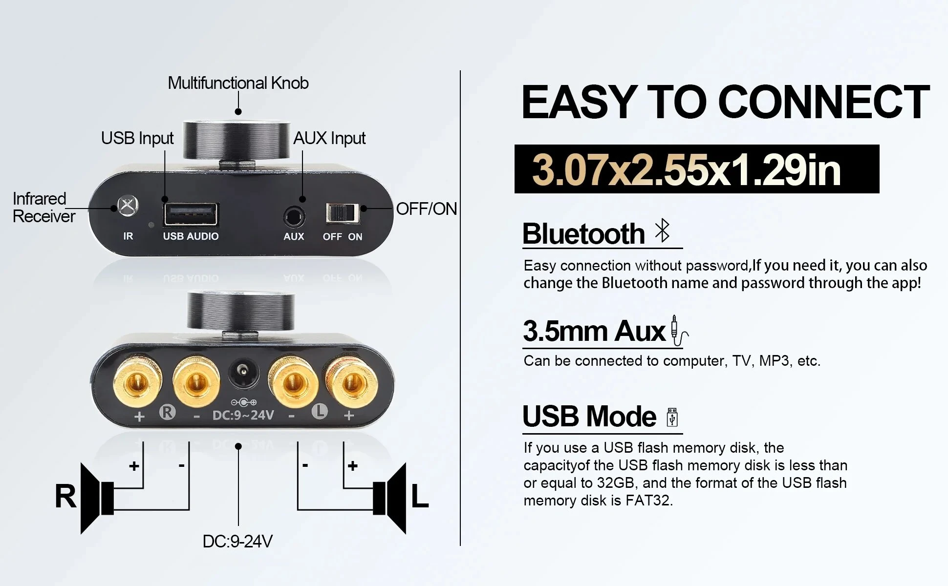 X50H Audio Amplifier 2.0 Channel 20W+20W Bluetooth Amp with Remote Control Supports Bluetooth/USB/AUX Input — view 4