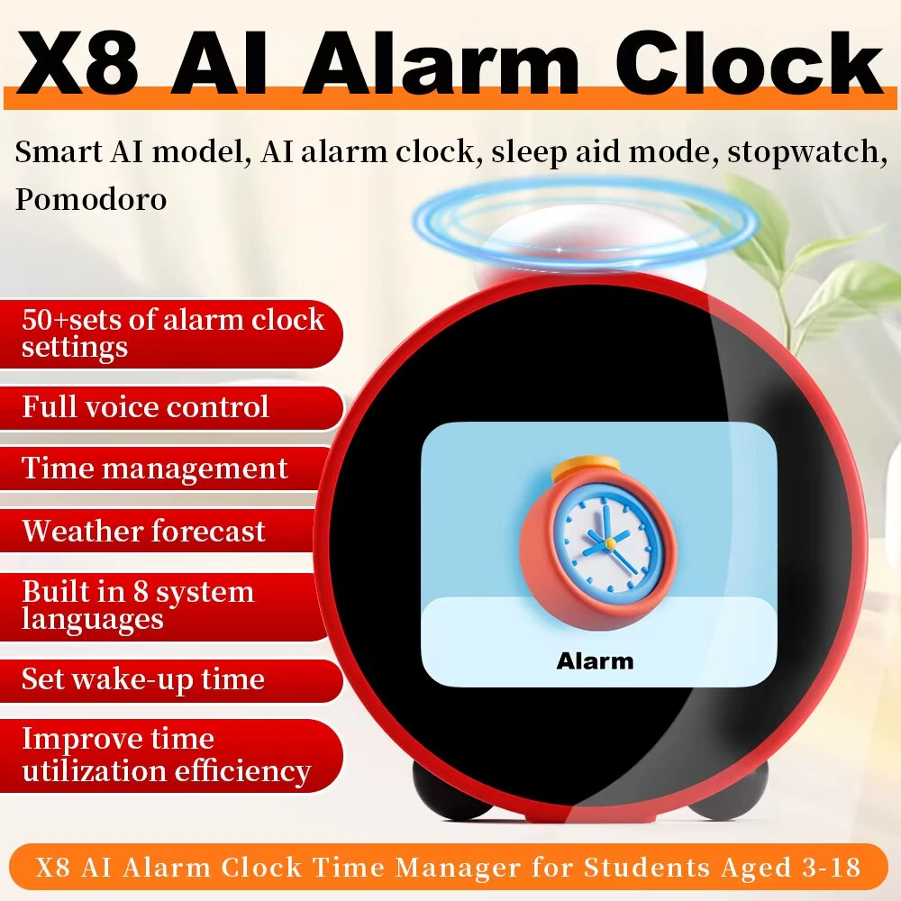 X8 AI Smart Alarm Clock with 2.8-inch LCD Display Voice Assistant Multi-Language Supported Type-C Charging Weather Forecast White Noise Sleep Aid Alarm Clock — view 3