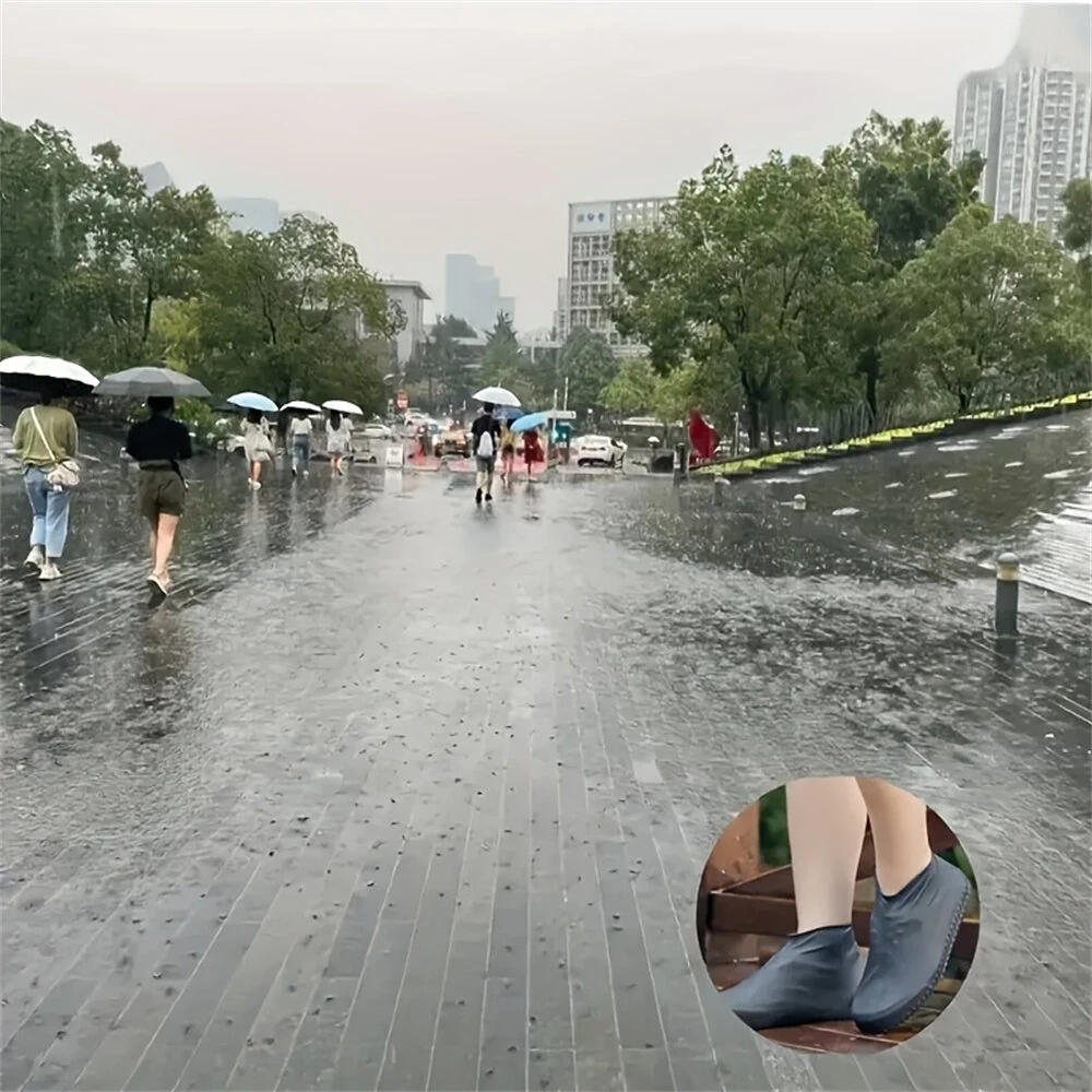 XANES 1 Pair Waterproof Non-slip Silicone Bike Shoe Cover High Elastic Wear-resistant Unisex Rain Boots for Rainy Day Cycling Reusable Shoe Cover — view 8