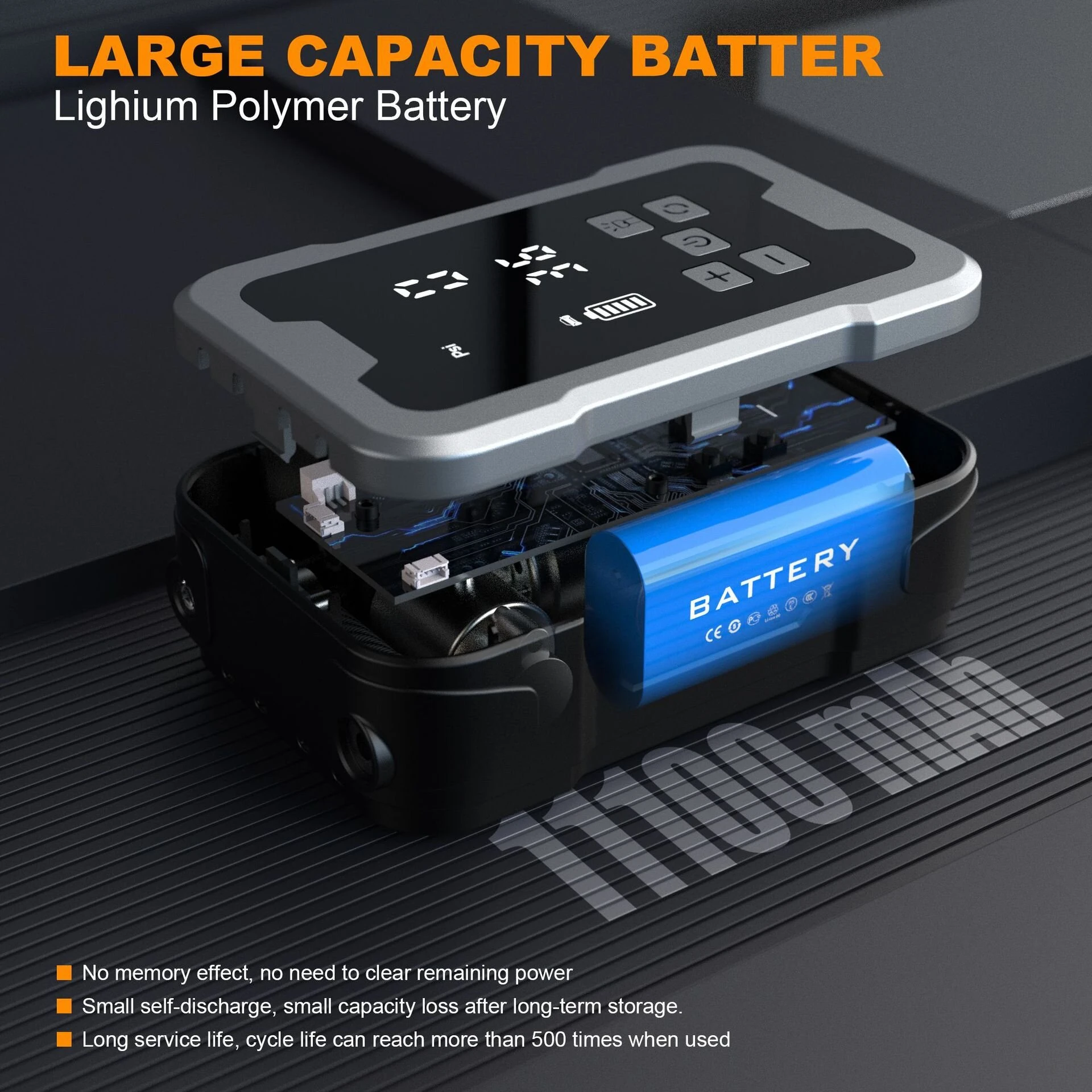 XANES 150PSI Portable Wireless Tire Inflator Digital Display Electric Air Pump with Tire Pressure Monitoring LED Light Type-C Charging — view 4