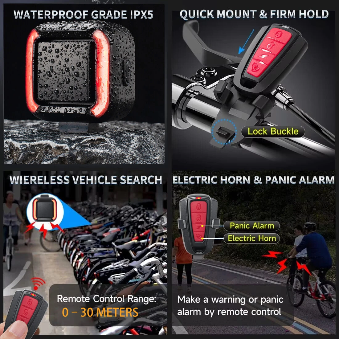 XANES 2 in 1 Wireless Bicycle Burglar Alarm Taillight 130dB High Volume,  USB Rechargeable, Waterproof Remote Bike Rear Light — view 6