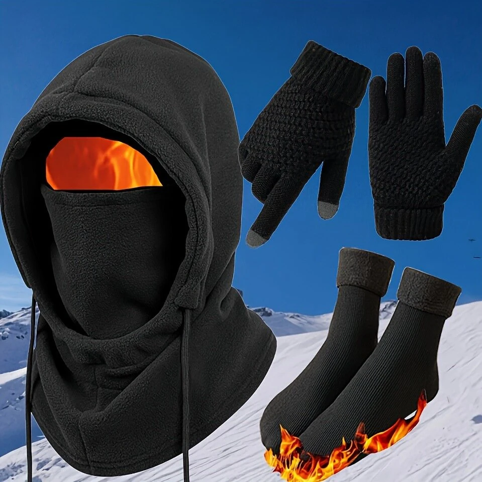 XANES 2/3/4pcs Winter Warm Headwear Gloves Socks Set Head Neck Hands Feet Protection from Cold — view 2