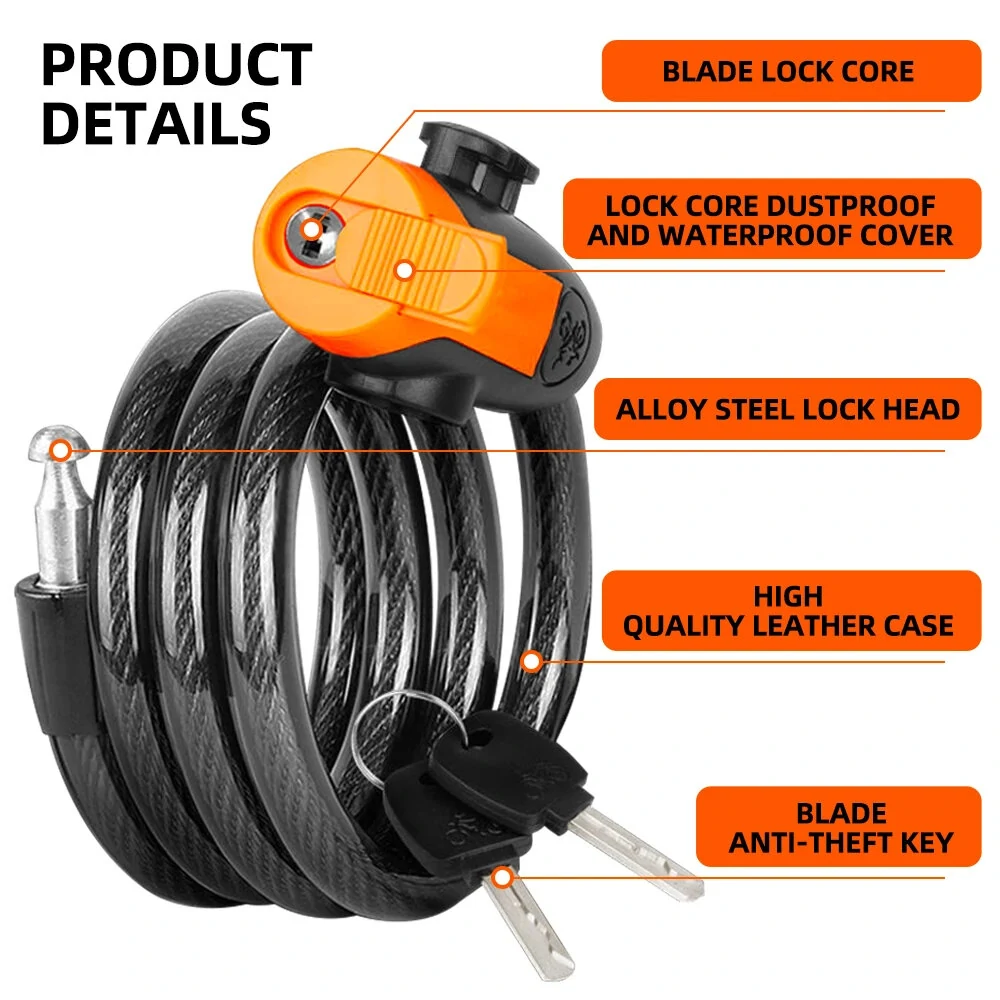 XANES Anti-thief Key Bike Lock 1.2m Length Steel Alloy Tough Protection Waterproof Portable Bicycle Lock for MTB Bicycle Road Bike — view 4