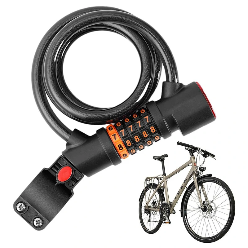 XANES Bicycle Steel Cable Lock 5 Digit Password High Security with Taillight Thicken Anti-Theft Safety Lock Motorcycle MTB Road Bike Accessories — image 1