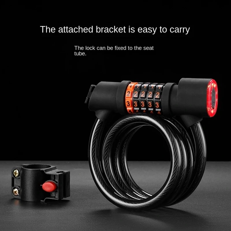 XANES Bicycle Steel Cable Lock 5 Digit Password High Security with Taillight Thicken Anti-Theft Safety Lock Motorcycle MTB Road Bike Accessories — view 5