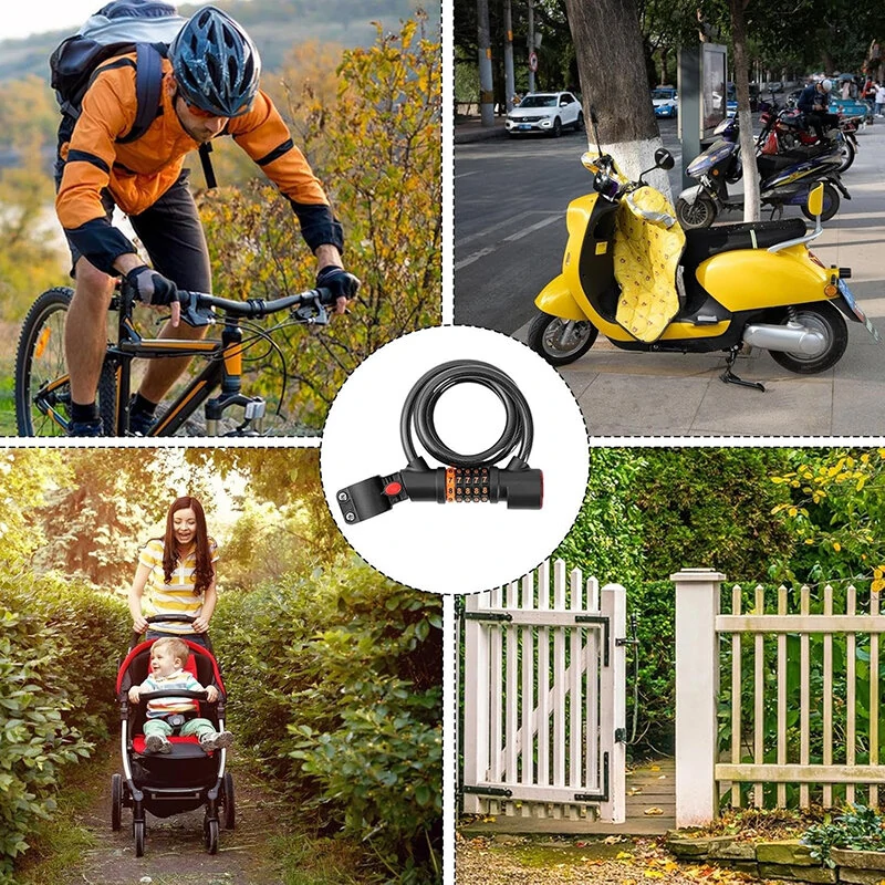 XANES Bicycle Steel Cable Lock 5 Digit Password High Security with Taillight Thicken Anti-Theft Safety Lock Motorcycle MTB Road Bike Accessories — view 7