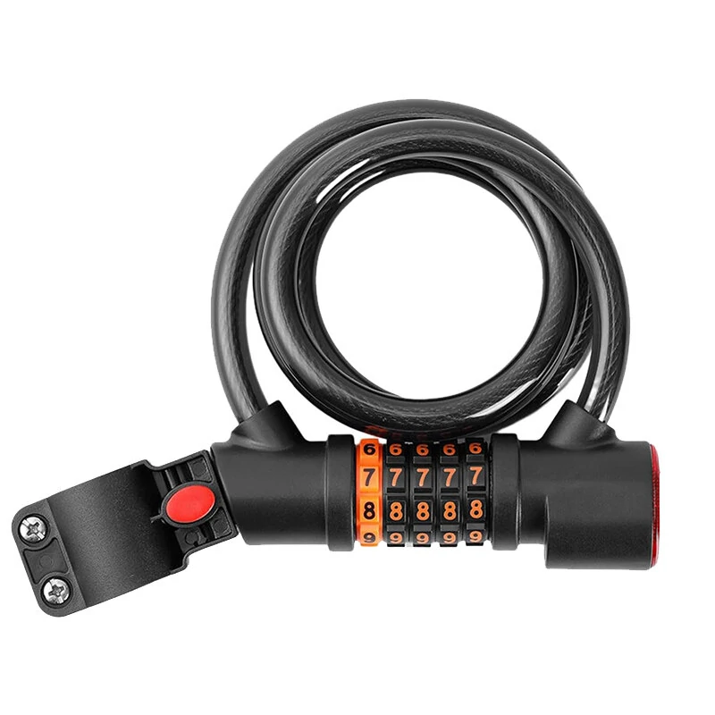 XANES Bicycle Steel Cable Lock 5 Digit Password High Security with Taillight Thicken Anti-Theft Safety Lock Motorcycle MTB Road Bike Accessories — view 8