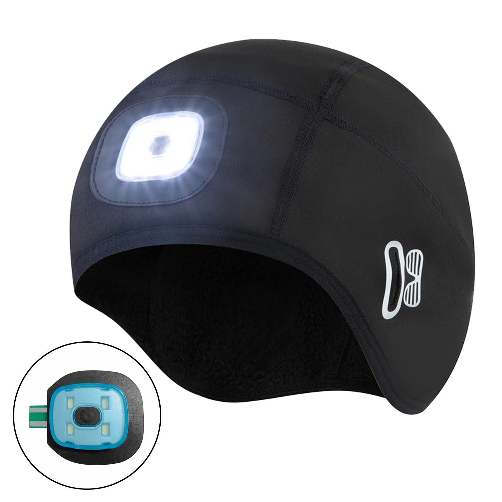 XANES Knitted Bike Warm Hat Removeable LED Light 3 Modes Brightness 200mAh Battery USB Chargeable Portable Flashlight for Cycling Fishing Hiking Camping Running — XANES