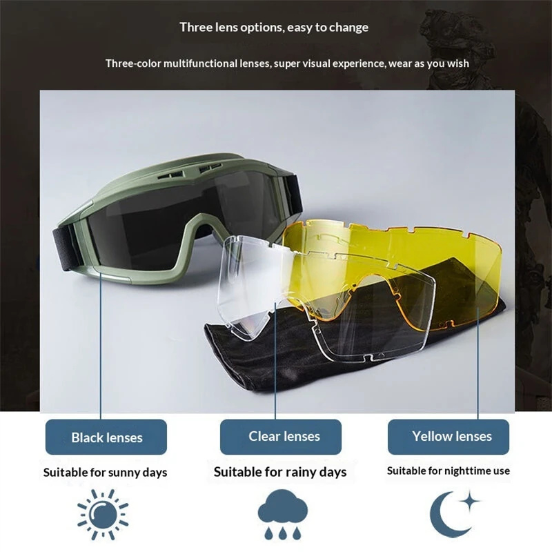 XANES Tactical Goggles 3 Lens Soft Windproof UV400 Protection Glasses For Cycling Safe Protection — view 2