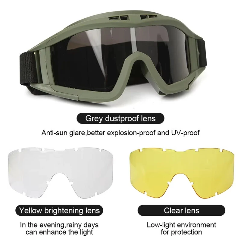 XANES Tactical Goggles 3 Lens Soft Windproof UV400 Protection Glasses For Cycling Safe Protection — view 3