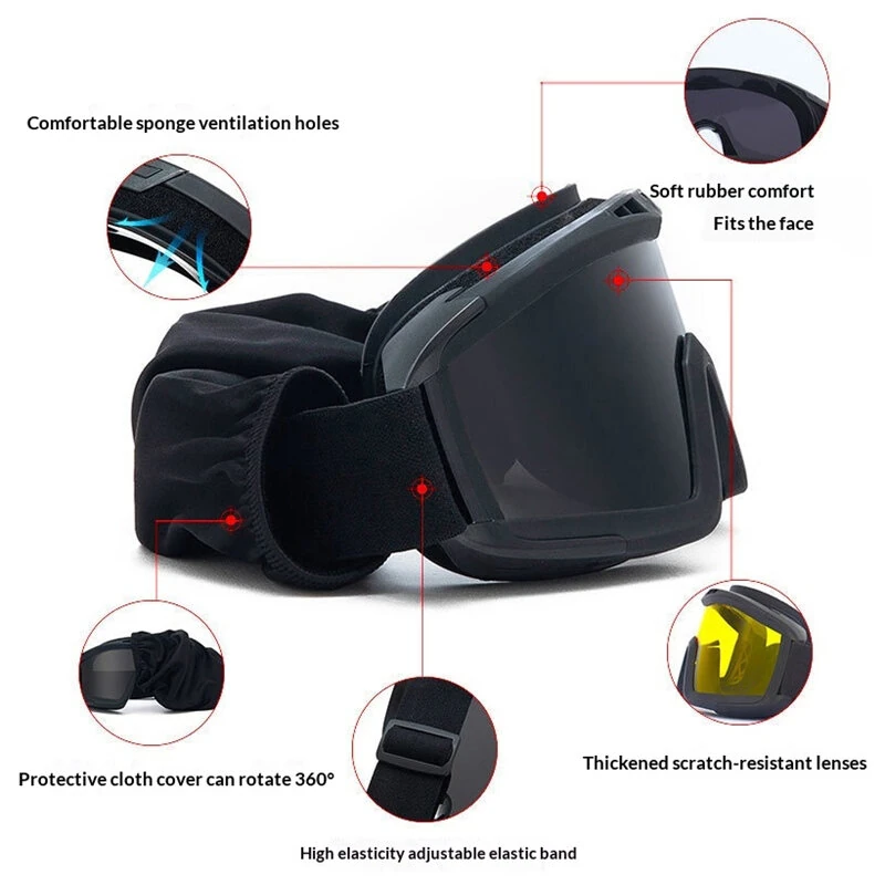 XANES Tactical Goggles 3 Lens Soft Windproof UV400 Protection Glasses For Cycling Safe Protection — view 4